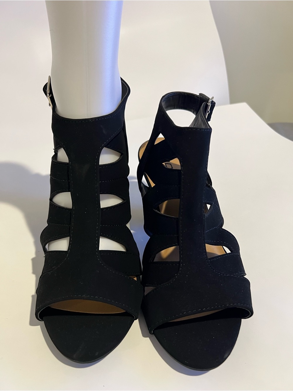 Soda Black Cutout Strappy Heels